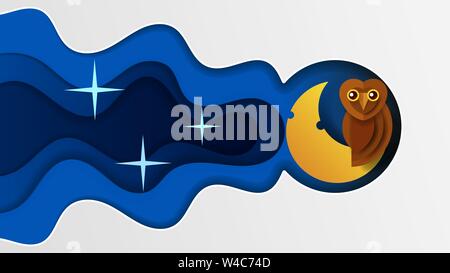Gute Nacht Landschaft Vector Illustration in Papier Stil Stock Vektor