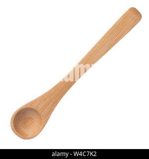 Holzlöffel auf Weiß isoliert. Sauber neue kleine Bambus Löffel. Stockfoto