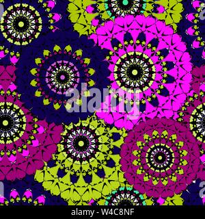 Gelb Rot und Rosa Mandala nahtlose Vintage Tribal nahtlose Muster Stock Vektor