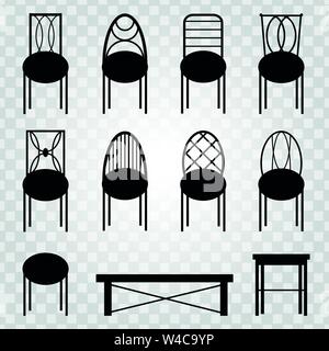Schwarze Stühle Ansammlung isolierter Objekte Stock Vektor