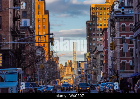 NEW YORK CITY - 25. MÄRZ 2018: Tribeca Straßen eines der wichtigsten Wahrzeichen in Manhattan Stockfoto