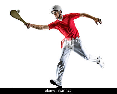 Eine kaukasische Jai Alai baskische Pelota Cesta Punta player Mann auf weißem Hintergrund silhouette isoliert Stockfoto