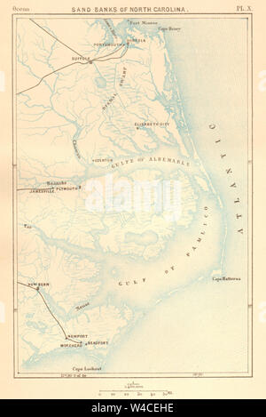 North Carolina Sandbänke. Outer Banks. New Bern Norfolk Virginia Beach 1886 Karte Stockfoto