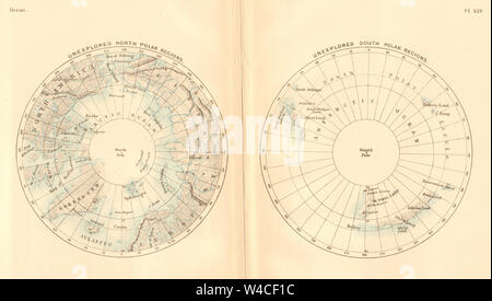 Unerforscht North & South Polar Regionen. Arktis Antarktis 1886 alte antike Karte Stockfoto