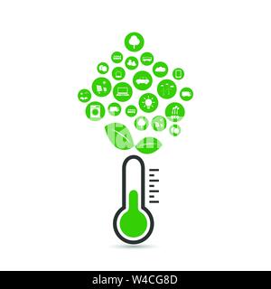 Die globale Erwärmung, ökologische Probleme und Lösungen - Thermometer Icon Design Stock Vektor