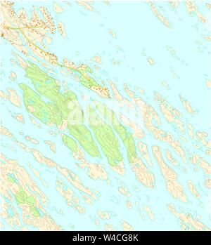 Imaginäre topografische Karte des Gebiets mit Flüssen, Seen, Wälder und Straßen Stock Vektor