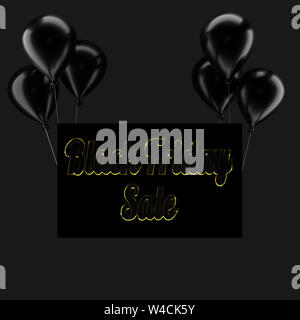 Schwarze Luftballons mit einer Karte und die Worte der Schwarze Freitag Verkauf, 3D-Rendering Stockfoto