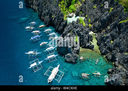 Luftaufnahme von geheimen Strand in El Nido, Palawan, Philippinen Stockfoto