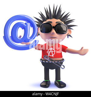 3D-Bild eines lustigen Cartoon Teufelskreis punk rock Charakter Holding eine E-Mail-Adresse ein Symbol erzeugt Stockfoto