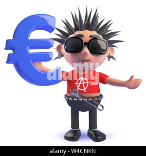 Das gerenderte Bild von einem Cartoon 3d-Teufelskreis Punk Rocker ein Euro-symbol Stockfoto