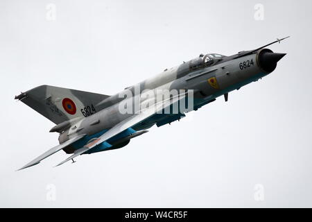 Rumänischen Mig-21 Lancer im Royal International Air Tattoo RIAT 2019 an RAF Fairford, Gloucestershire, VEREINIGTES KÖNIGREICH Stockfoto