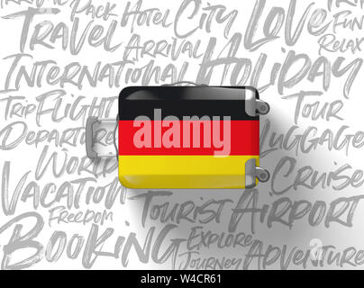 Deutschland Fahne Koffer reisen Hintergrund. 3D-Rendering Stockfoto