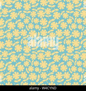 Elegante gelb Blumen in streublümchen Floral Design. Die nahtlose Vektor Muster auf Aqua blauen Hintergrund. Toll für Wellness, Schönheit, Baby, Wellness, Garten Stock Vektor