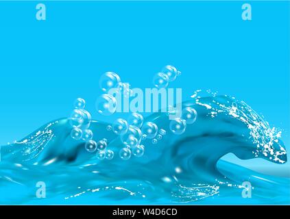 Blue Water Hintergrund mit Blasen und Welle Stock Vektor