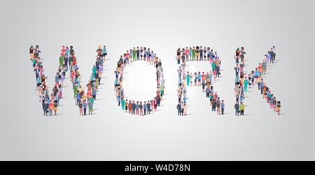 Leute, die sich in Form von Arbeit Wort anderen Beruf Mitarbeiter mix Race Gruppe Arbeitnehmer zusammen social media Community Konzept Stock Vektor