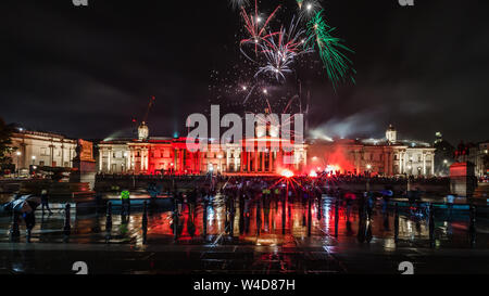 Juli 19, 2019, London. 32. Edition des gesamten Afrika Cup der Nationen Ägypten 2019. Feiern auf dem Trafalgar Square in London. Stockfoto