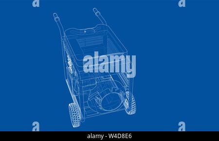 Umrisse portable Generator Benzin Vektor. Wire-frame Stil. Die Schichten des sichtbaren und unsichtbaren Linien. 3D-Darstellung Stock Vektor