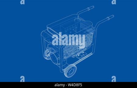 Umrisse portable Generator Benzin Vektor. Wire-frame Stil. Die Schichten des sichtbaren und unsichtbaren Linien. 3D-Darstellung Stock Vektor