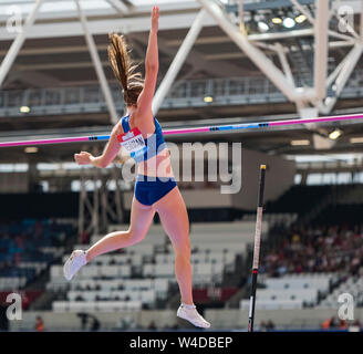LONDON, ENGLAND - Juli 20: Alysha Newman von Kanada in den Frauen Stabhochsprung Tag Eins die Muller Geburtstag Spiele IAAF Diamond League am London Stadion am 20. Juli 2019 in London, England. Stockfoto