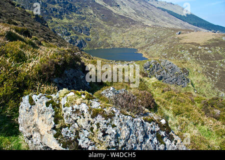 Lough Comduala an den Hängen des Knockannaffrin Ridge in Comeragh Mountains. County Waterford, Irland. Stockfoto