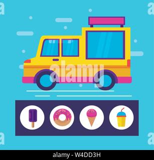 Food Trucks flache Bauform Bild Stock Vektor