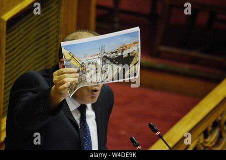 Athen, Griechenland. 20. Juli 2019. Kyriakos Velopoulos spricht während des ersten Tages der politischen Erklärungen der neuen griechischen Regierung im griechischen Parlament in Athen. Credit: Giorgos Zachos/SOPA Images/ZUMA Draht/Alamy leben Nachrichten Stockfoto