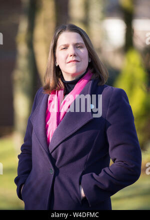 Glasgow, UK. 1. Februar 2019. Jo Swinson MP, der stellvertretende Chef der Liberaldemokratischen Partei, Posen für Fotos. Stockfoto