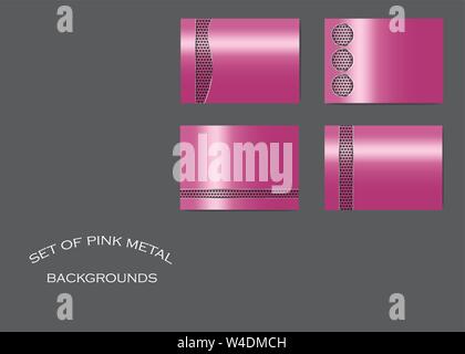 Festlegen verschiedener metallischer rosa Hintergrund mit gepunkteten Streifen. Vector Illustration. Stock Vektor