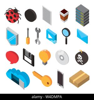 Bündel von Data Center Storage isometrische set Symbole Stock Vektor