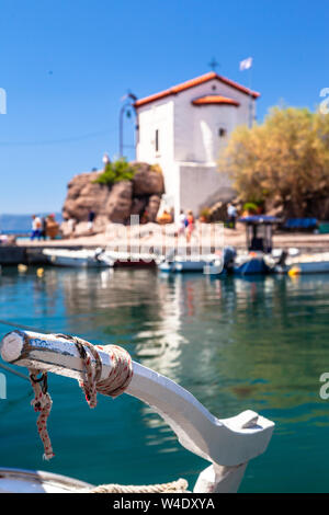 Skala Sykamias, am Fischerhafen von dem kleinen Dorf, in Lesbos, Griechenland, Europa. Stockfoto