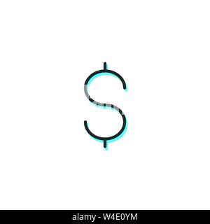Dollarzeichen Glitch Währung Symbol. Vector Illustration auf weißen isoliert. Stock Vektor