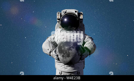 Astronaut Holding der Mond (3D-Illustration, Elemente dieses Bild sind von der NASA ausgestattet) Stockfoto