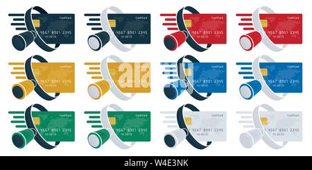 Lupe und Kreditkarten. Finanzielle Analyse Symbole auf dem weißen Hintergrund. Stock Vektor