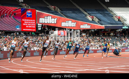 LONDON, ENGLAND - 21. Juli: (L-R) Zhenye Xie, Nathaniel Mitchell-Blake, Miguel Francis, Alonso Edward, aldemir Junior, Mario Burke, shemar Boldizsar, Y Stockfoto