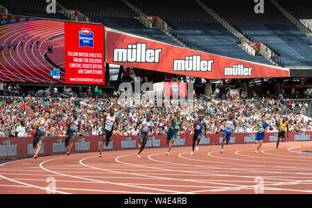 LONDON, ENGLAND - 21. Juli: (L-R) Zhenye Xie, Nathaniel Mitchell-Blake, Miguel Francis, Alonso Edward, aldemir Junior, Mario Burke, shemar Boldizsar, Y Stockfoto