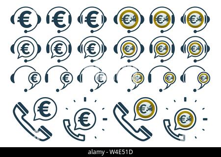 Kopfhörer Symbole mit Euro-Symbole. Finanzielle Unterstützung Vector Icons. Stock Vektor