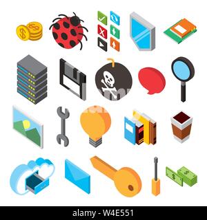 Bündel von Data Center Storage isometrische set Symbole Stock Vektor