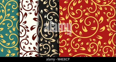 Ein Satz von vier Vektor nahtlose Muster von Blättern und Zweigen. Stock Vektor