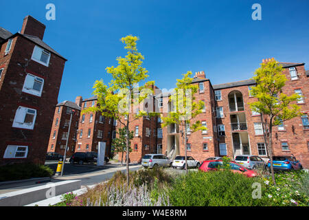 Viktorianische Backsteingebäude Mietskasernen auf Barrow Island, Barrow in Furness, Cumbria, Großbritannien. Stockfoto