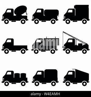 Schwarze Symbole Sammlung Nutzfahrzeuge Stock Vektor