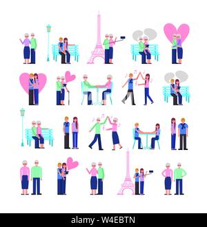 Junge und alte Eltern Liebhaber paar Zeichen Stock Vektor