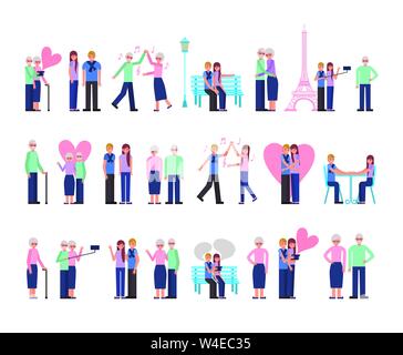 Junge und alte Eltern Liebhaber paar Zeichen Stock Vektor