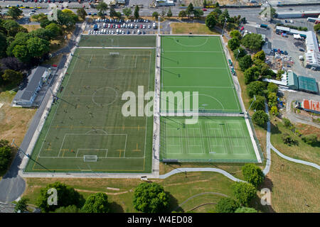 Künstliche Sportplätze, Maidstone Park, Upper Hutt und Lower North Island, Neuseeland - drone Antenne Stockfoto