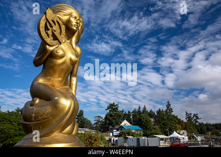 Ganges Harbour Mermaid - Bronze Meerjungfrau namens 'Nerissa' Künstler: Thomas Richard McPhee - Salt Spring Island, British Columbia, Kanada Stockfoto