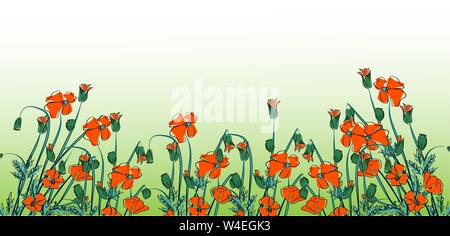 Landschaft mit Gras und Mohn, Vektor, Abbildung Stock Vektor