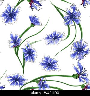 Florale nahtlose Muster der Kornblumen. Stock Vektor