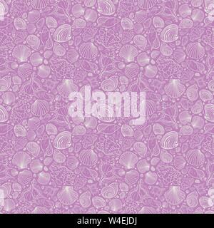 Vector pink Muster wiederholen mit einer Vielzahl von kleinen Muscheln. Perfekt für Grüße, Einladungen, Verpackung Papier-, Textil-, Hochzeits- und Web Design. Stock Vektor