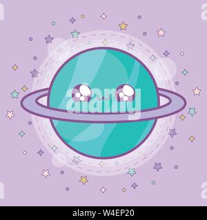 Cute Planet Saturn kawaii Stil Vector Illustration Design Stock Vektor