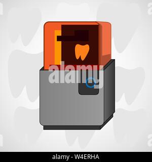 Zahnmedizinische 3d Drucker im modernen Stil. Zahnheilkunde Vektor icon. Grafisches Element Stock Vektor