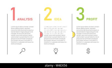 Infografik Vorlage für die Präsentation. Thin Line Design mit Zahlen 3 Optionen oder Stufen. Stock Vektor